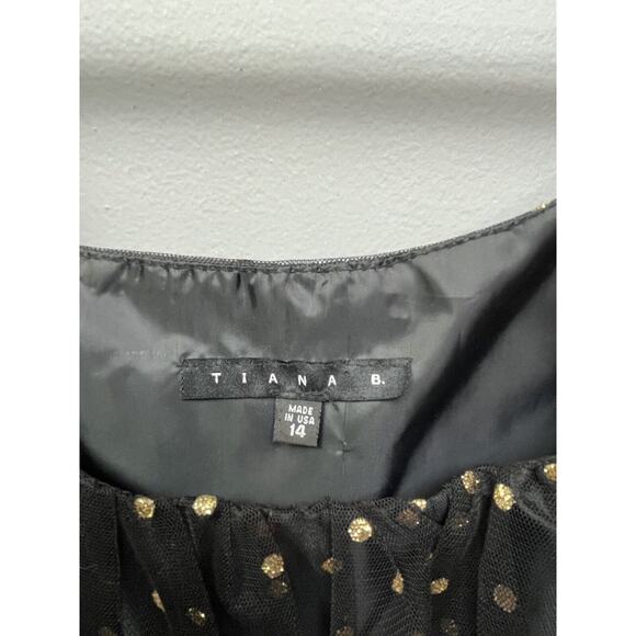 Tiana B Dress Womens 14 Black and Gold Metallic Polka Dot Spaghetti straps Y2K‎ - Picture 3 of 6